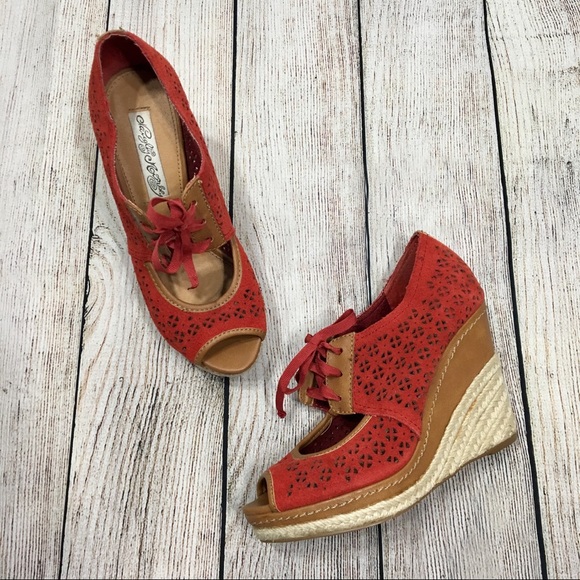 naughty monkey Shoes - Naughty Monkey | Red Laser Cut Lace Up Wedges